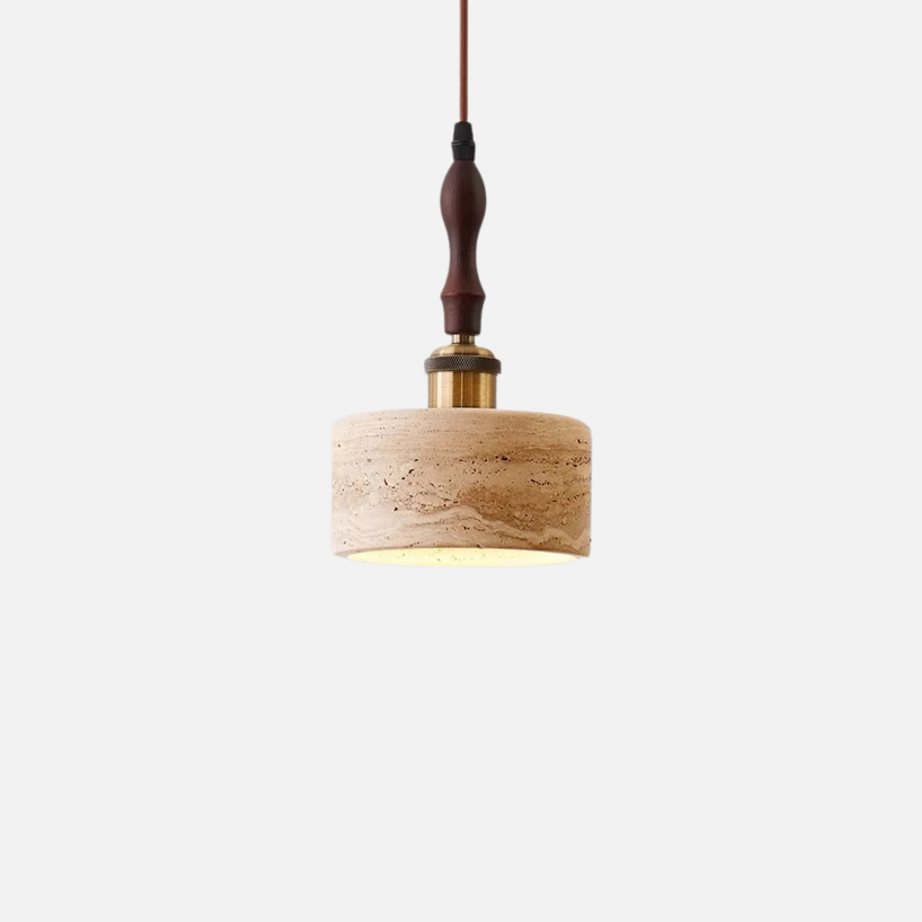 Alvor stone and wood pendant light with LED bulb